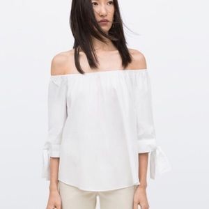 ZARA Off The shoulder White Tie Sleeves Top